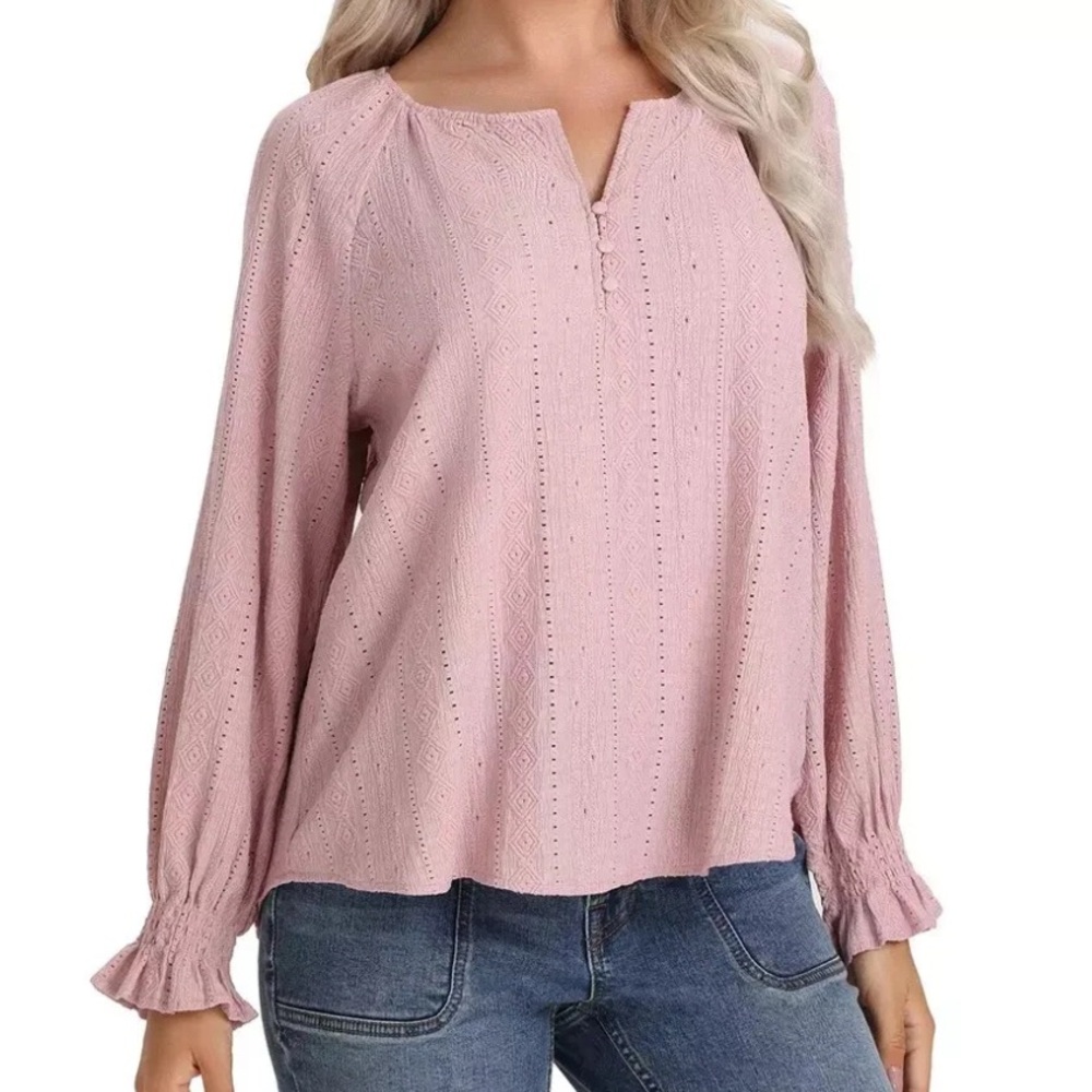 NWOT Frye Dusty Rose Textured Long Sleeve Peasant Blouse XL